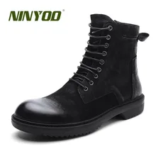 NINYOO/Новинка; сезон весна; мотоботы; Мужская зимняя обувь из натуральной кожи; высококачественные водонепроницаемые осенние ботильоны martin с мехом