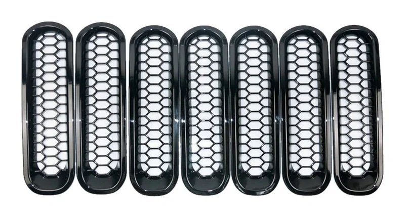 2016 Latest Design Black Honeycomb Trim Grill Grille Cover Insert Mesh Frame for Jeep Wrangler JK & Unlimited 2007-2016 - 7 Pieces Kit (Honeycomb Version