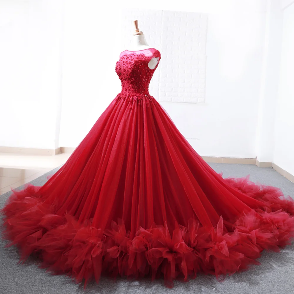 Vestidos De Noiva Princesa 2019 Новое поступление бисер кристалл аппликации цветы юбка красный Принцесса бальное платье Свадебные платья