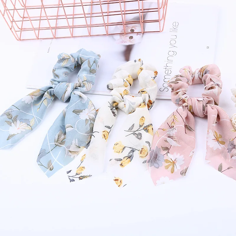 

1PC Bow 2019 New Hair Rubber Print Scrunchie Elastic Hair Band Ribbon Hair Accessories Sweet Women Girls Hair Ropes Popular