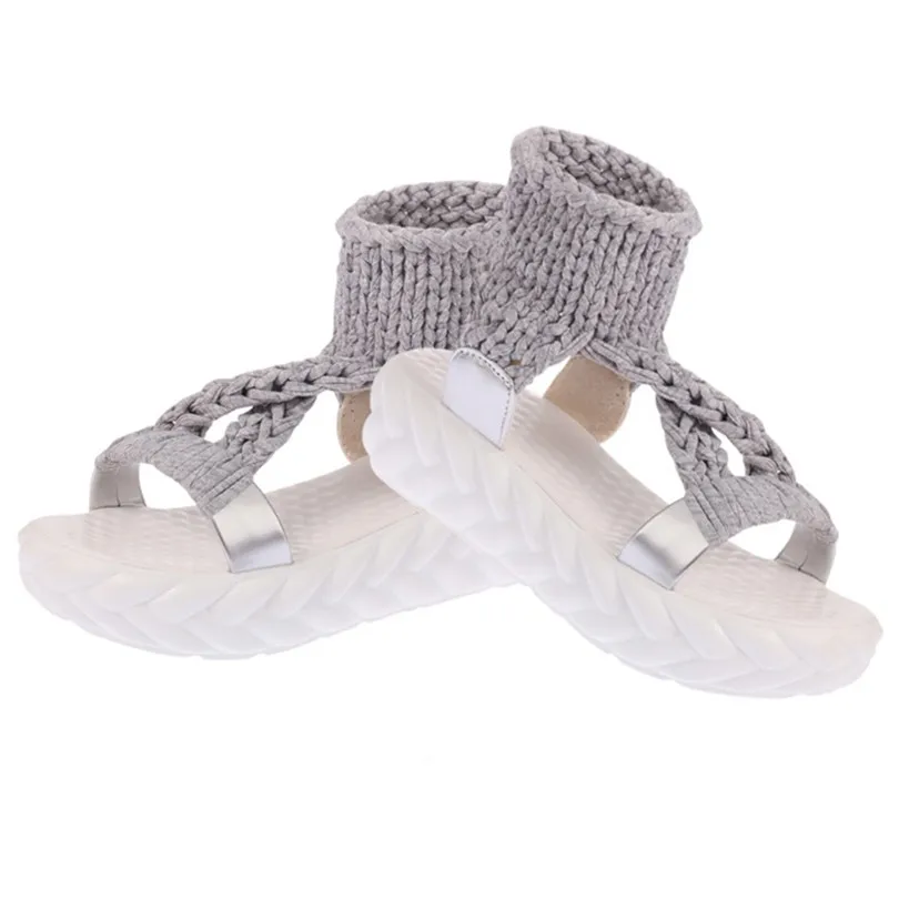 LIN KING/Новые модные шерстяные вязаные женские сандалии босоножки на танкетке