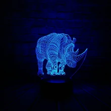 3D Животные носороги ночник Светодиодная лампа с эффектом иллюзии USB 7 цветов изменить красочный градиентный визуальный Декор освещения дети подарки ребенок