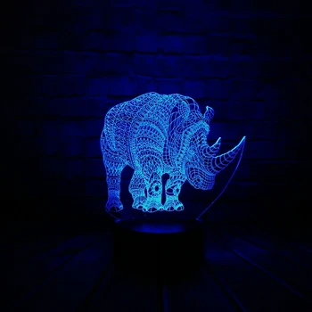 

3D Animal Rhinoceros Night Light LED Illusion Lamp USB 7 Colors Change Colorful Gradient Visual Lighting Decor Kids toys Child