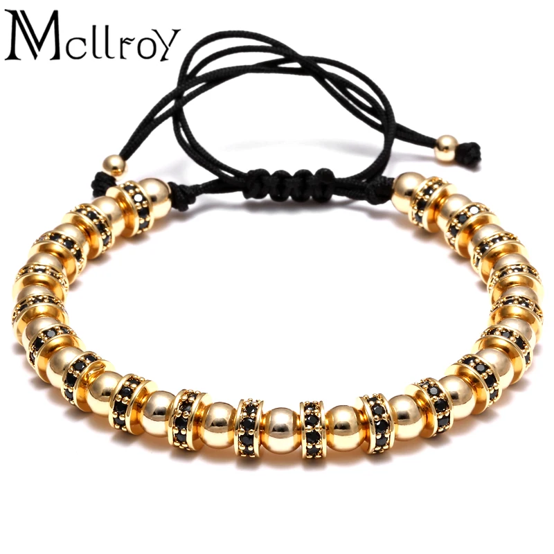 

Mcllroy Zircon Stoppers Bangle Men Bracelets 6 mm Micro Pave CZ Beads Braiding Macrame Men Bracelets Valentine's Gift