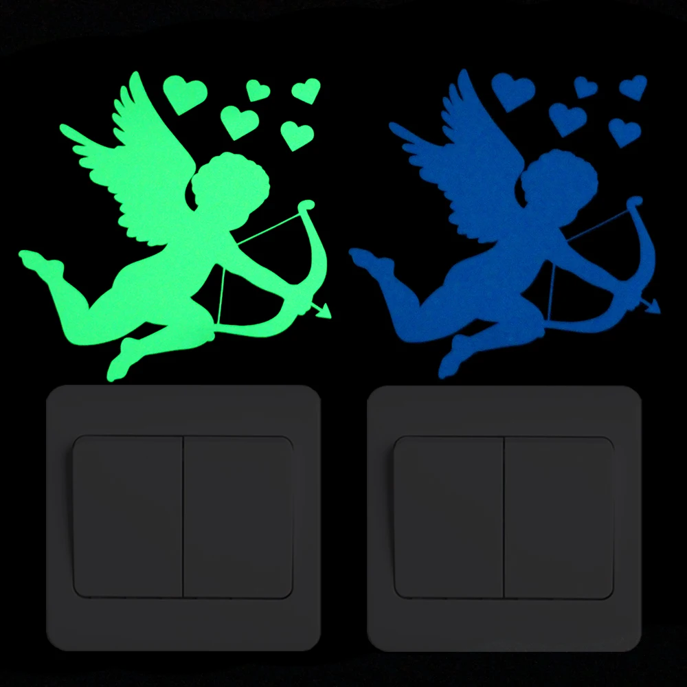 

Cartoon Cupid Shooting Heart Arrows Luminous Sticker Bedroom Door Furniture Wardrobe Laptop DIY Home Decor Glowing Wall Sticker