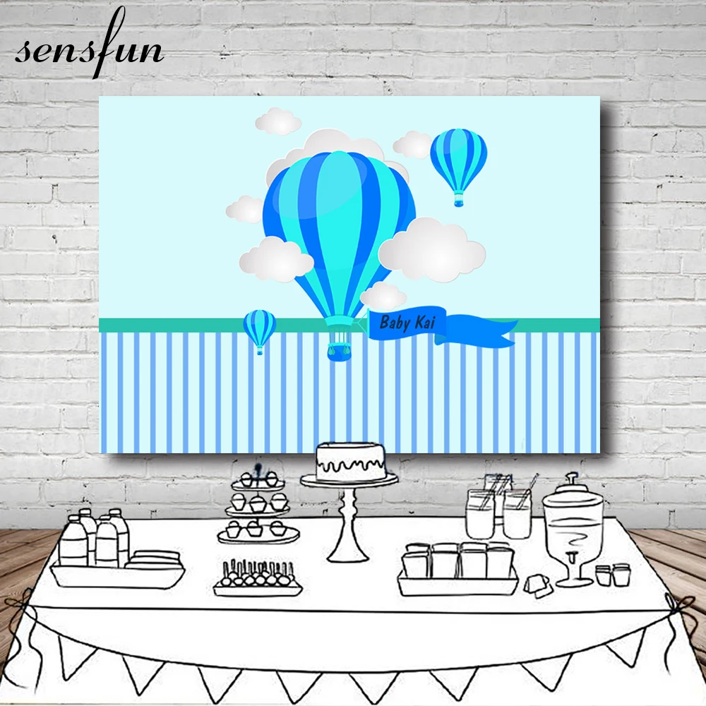 Sensfun синий тема новорожденных Baby Shower фон горячий воздух воздушный шар Пол выявить Фоны для фотостудии 7x5ft винил, полиэстер