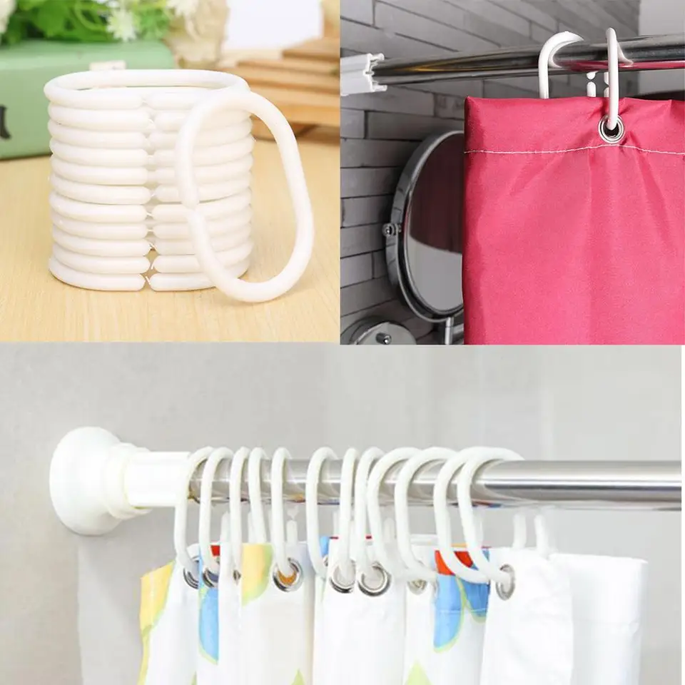 White 36 Pack Shower Curtain Rings Curtain C Rings Hook Hanger Bath Drape Loop Clip Glide