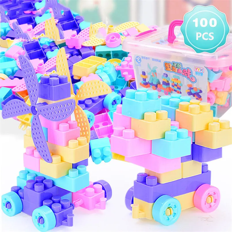 

100PCS DIY Building Blocks Large Size Bricks Kids Toys Dinosaurs Figures Educational Toy Assembled Block Compatible All Brand