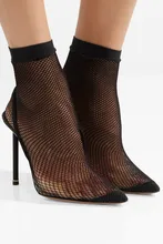 Sexy Meia Sapatinho de Salto Alto Preto Olho de Peixe Sandália Verão Vendedor Quente