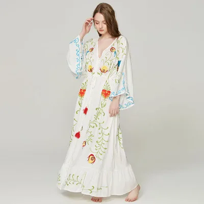 

Chinese Style Sexy Side Open Embroidery Long Dress