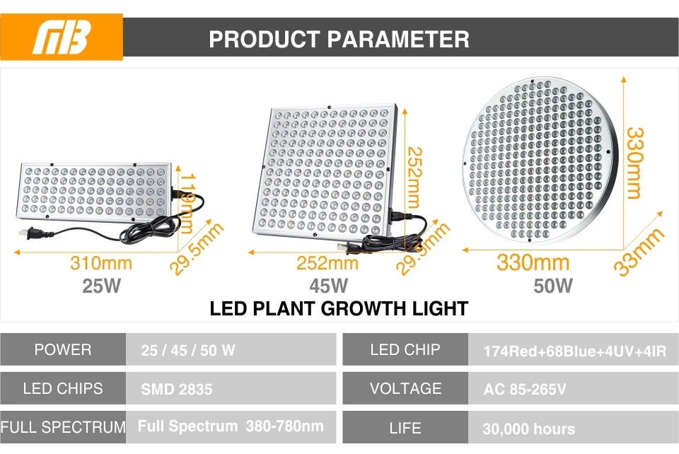 Светодиодный свет для выращивания растений полного спектра 25 Вт 45 Вт 50 Вт AC85-265V комнатное цветение растений рассады палатка гидропонное