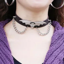 KMVEXO – collier à breloques ailes de chauve-souris en cuir PU pour femmes et filles, style gothique, ras du cou, Punk, fête, boîte de lumière, Bijoux, 2020