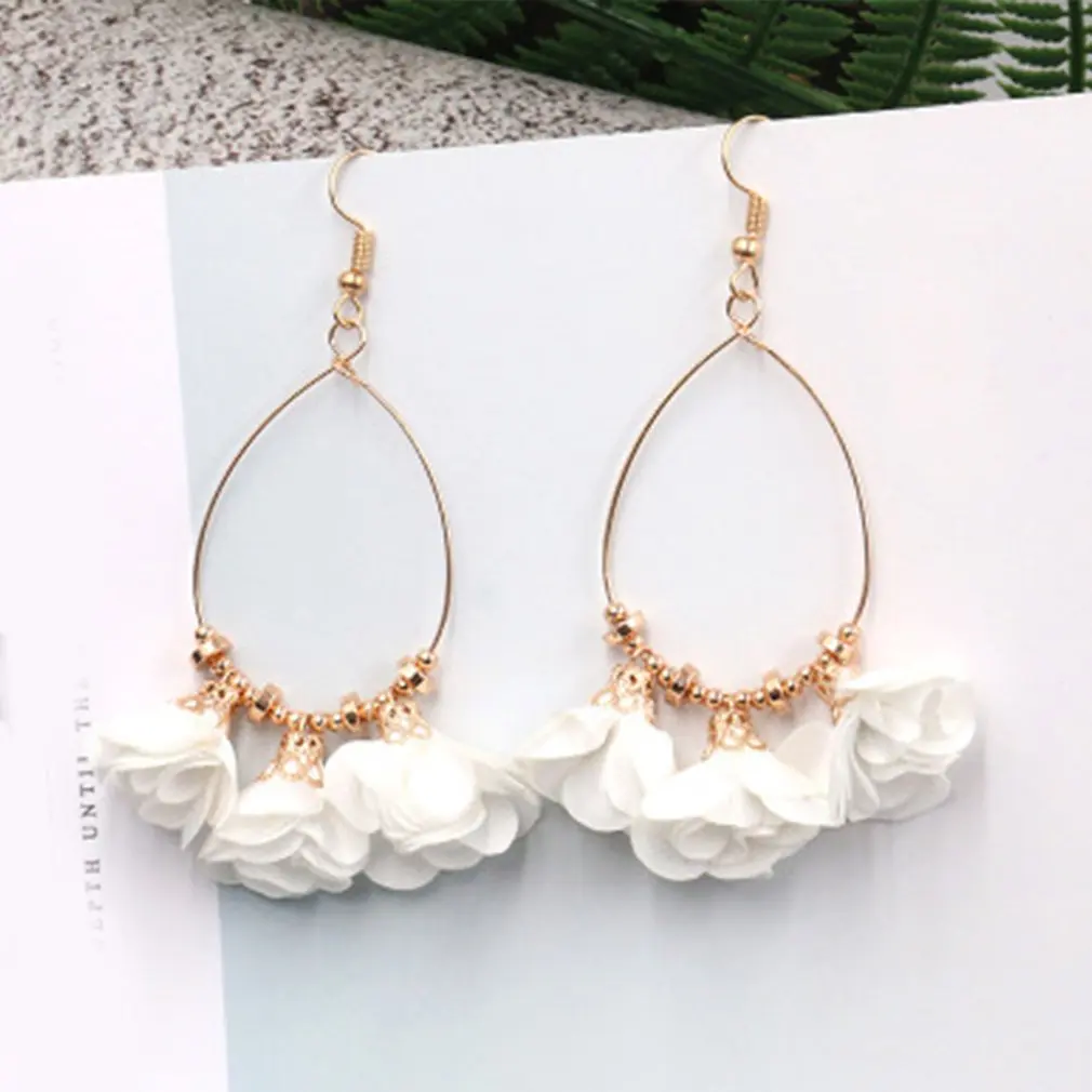 

New Cute Chiffon Long Flower Ear Ring Decor Exquisite Earring Earstuds Earring Ear Ring Ear Hook for Gift Use