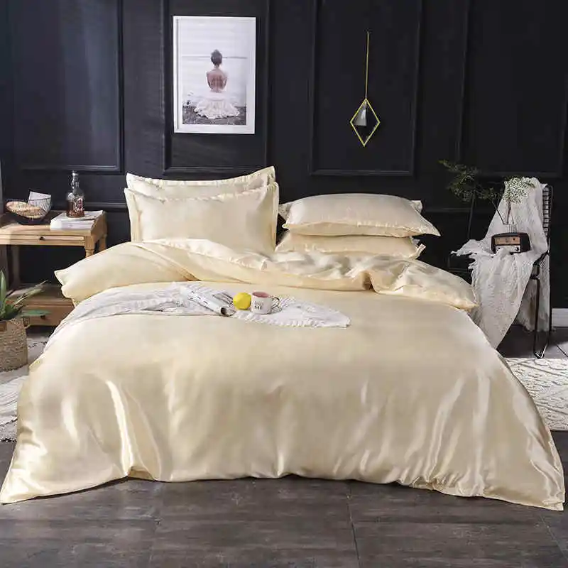 Slowdream Luxury Purple Stain Silk Bedding Set Silky Queen King Bed Set Bedclothe Duvet Cover Queen King Sheet Pillowcase - Цвет: 016