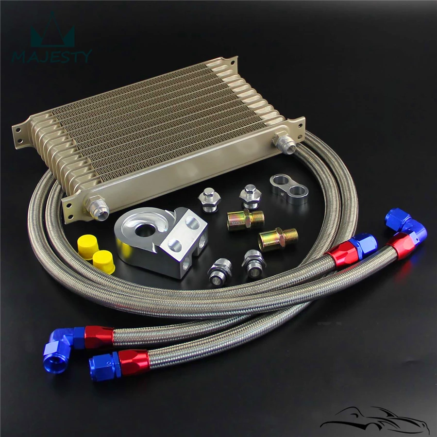 Champagne 13 Row AN10 Oil Cooler w// 3//4*16 /& M20*1.5 Filter Adapter Hose Kit
