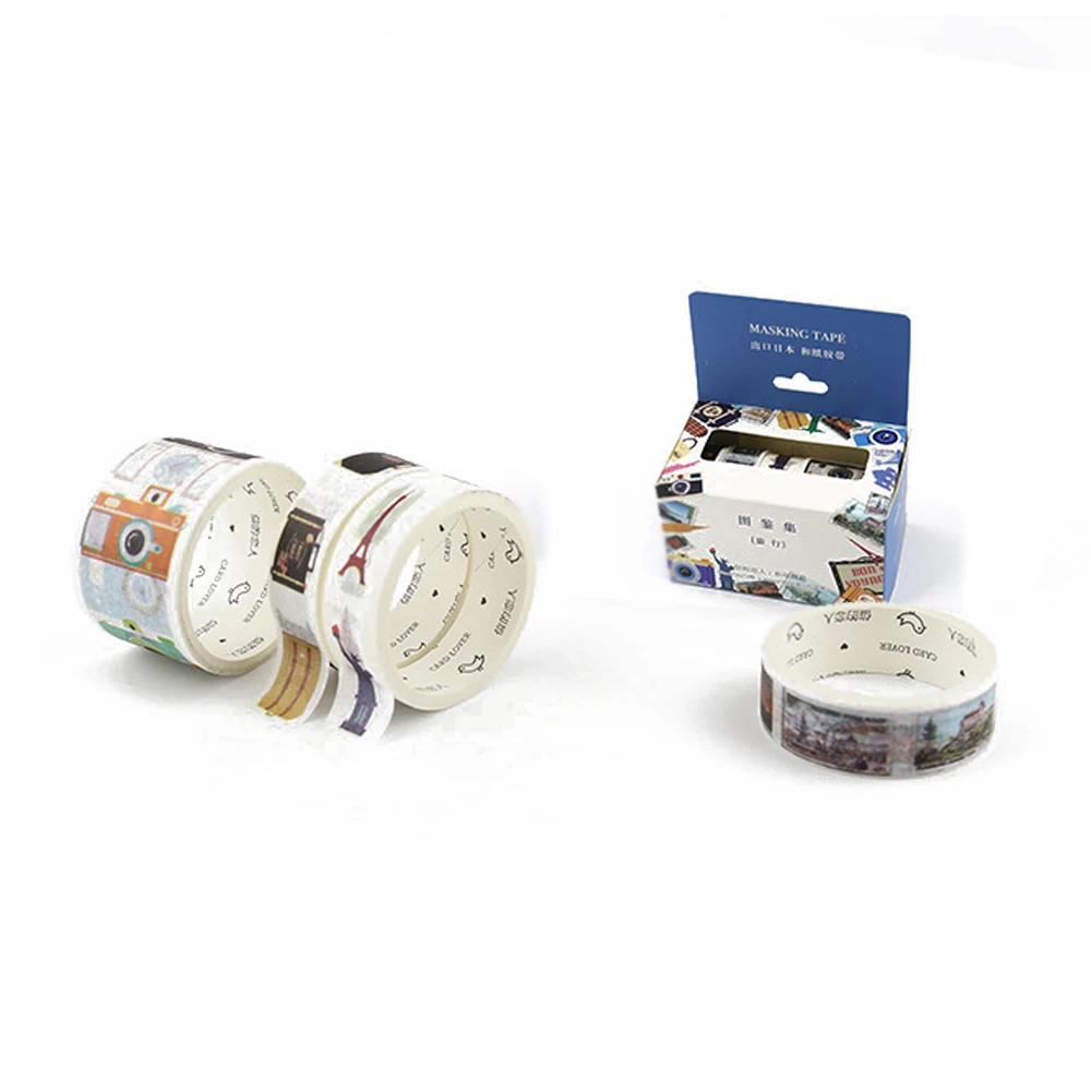 

Journal Washi Tape Box 4rolls per pack mix width of 0.59 inch and 1.18 inch travel pattern masking tape