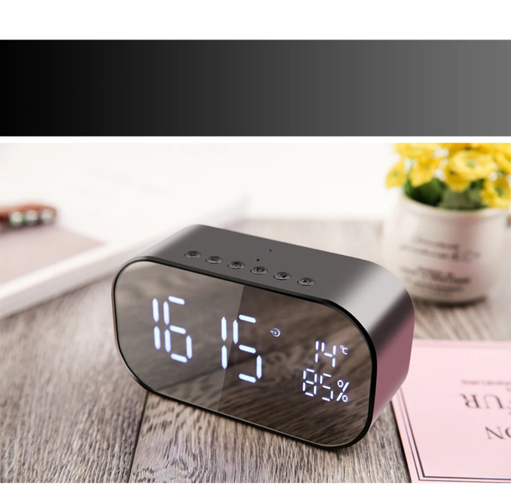 Digital Alarm Clock LED Alarm Clock FM Radio Wireless Bluetooth Speaker Support Aux TF Office Bedroom Home Snooze Display Time