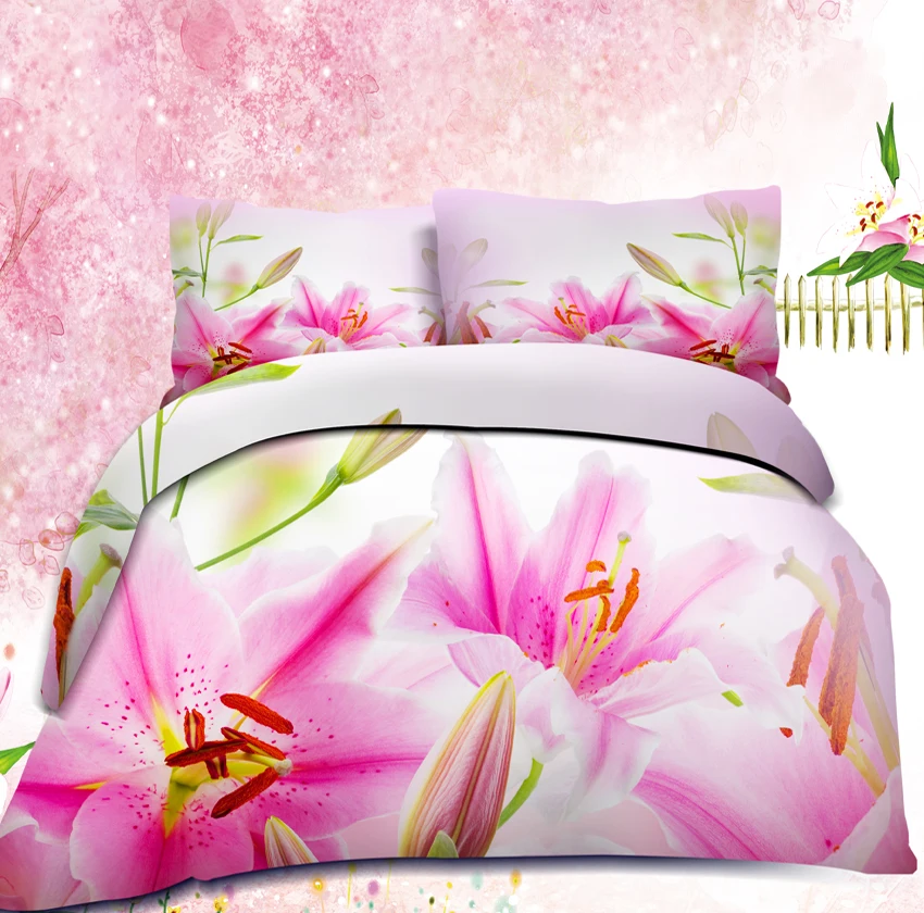 

Magnified pink flowers in bloom 3d effect photo bed linen can be customized photo pattern