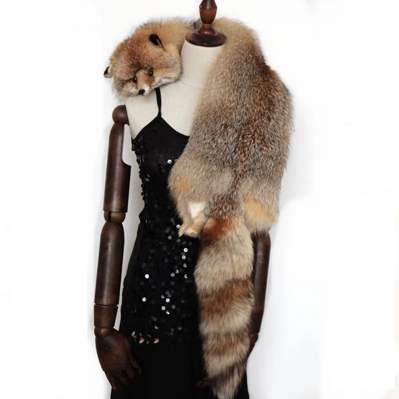 

NGSG New Big Real Fur Scarf Red Fox Genuine Fur Long Thicken Warm Shawl Female Winter Large Natural Color Fur Scarves W005