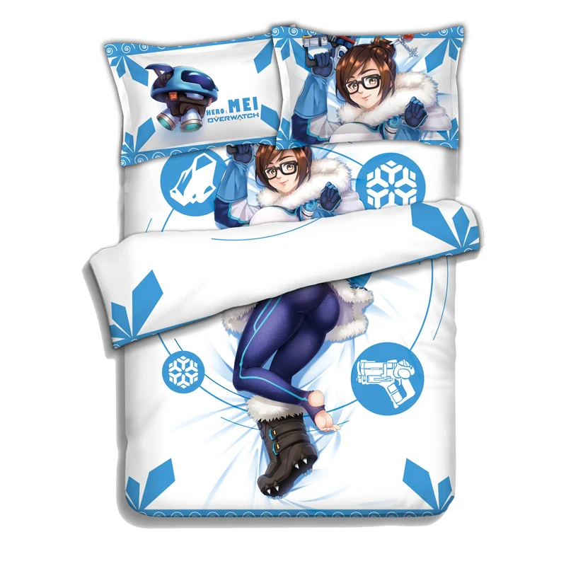 

4Pcs/set Anime OVerwatches 3D print Dva Mei Widowmaker Bedding Set With Pillow Cases Bed Sheet Duvet Cover Set for 1.2M/1.5M Bed