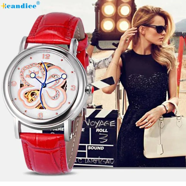 1PC Women's Fashion Leather Band Skeleton Mechanical Wrist Watch Watch  Essential