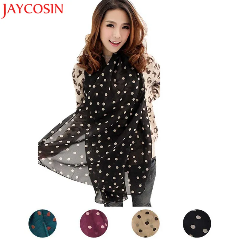 

Scarves scarf Shawl ladies Silk Long scarfs Dot Printing women Chiffon Black Neck shawls and wraps mujer scarves stoles FB6A