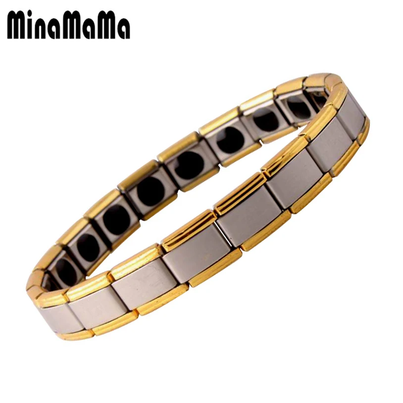 Для мужчин золото цвет нержавеющая сталь цепи Шарм энергии браслеты турмалин браслет для женщин ювелирные изделия для здоровья