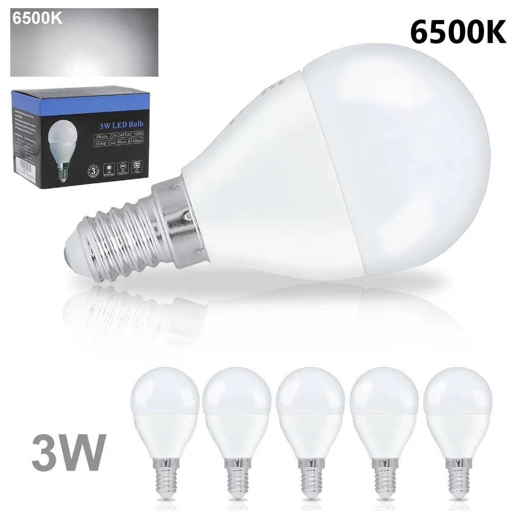 

6PCS/PKG Ampoule LED Light Bulb 3W P45 E14 Lampada Bombillas Cold White Lighting 6500K Indoor Home Decor Kitchen Foyer Lamp