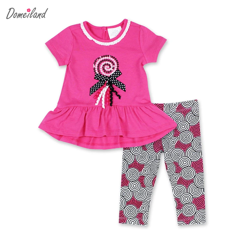 

2017 fashion brand domeiland summer cute children clothing outfits sets shorts sleeve ruffle cotton bow tops Pant suits clothes