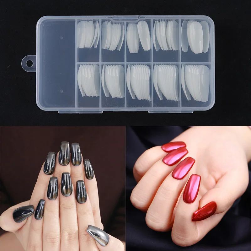 

100Pcs False Nail Tips Coffin Shape Multi-size Fashion Beauty Half Nail Art Tips With Box