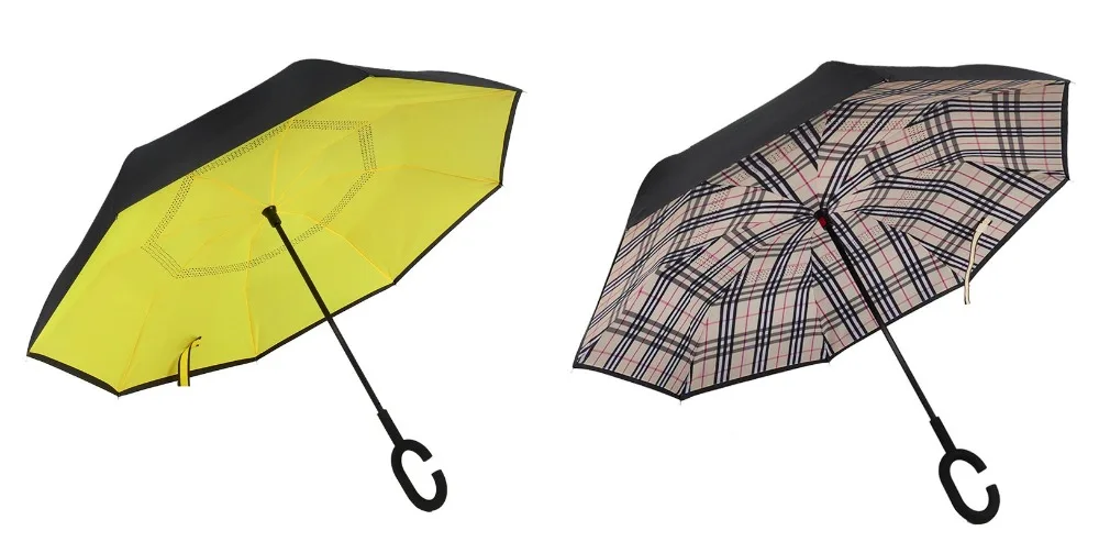 11.Folding Reverse Umbrella Double Layer Inverted Windproof Car rain Women men kids Umbrellas C-Hook Hands sun parasol