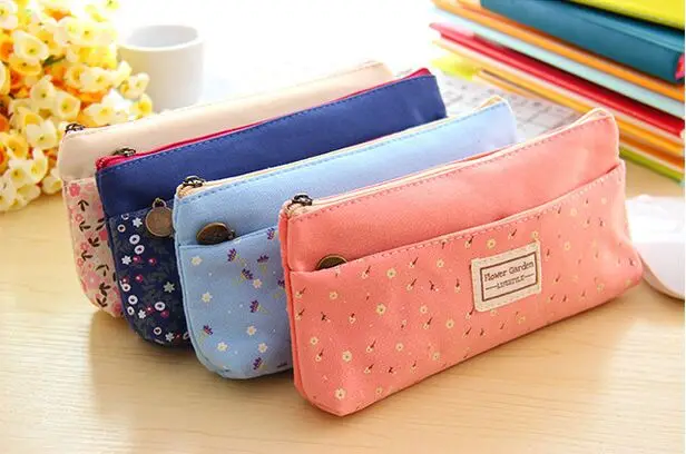Женская сумка футляр для карандашей с цветами и садом|double zipper pencil case|zipper casepencil case |