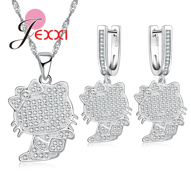 

Jemmin Fashion Animal Pendant Necklace Earrings Cute Kitty Cat Jewelry Set For Woman With 925 Sterling Silver Jewelry Sets