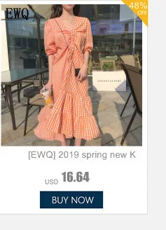 [EWQ] Новинка лета, корейский стиль, воротник-стойка, короткий рукав, пэчворк, клетка, оборки, свободная хлопковая одежда, Трендовое женское платье QG937