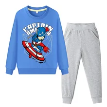 Детская толстовка с 3D рисунком Капитана Америки Одежда для мальчиков костюм со штанами комплект с капюшоном для девочек комплекты одежды для малышей DY020