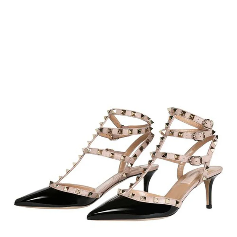 

Leather Female Rivets Straps Pointed High Heels Liu Ting Super High School Shoes Leather Shoes Bridesmaids Wedding Shoes.