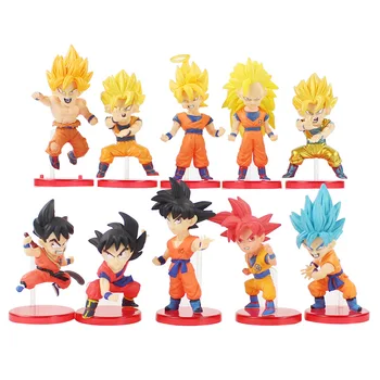 

10pcs/set Dragon Ball Z Figure Set Dragonball WCF Super Battle of Saiyans God Goku Red Blue Hair PVC Action Figures Model Toys
