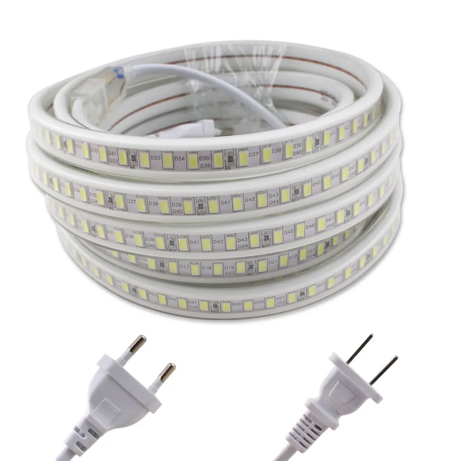 buy 220V 5730 LED Strip 120Leds m SMD5730 5m 220 V LED Strip Light Diode Tape Waterproof Kitchen Living Room White Warm White Lamp