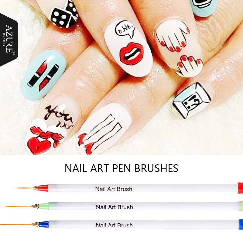 Azure Beauty White Glue Pole Pull Line Nail Manicure Pen 3Pcs 1Bag For Professional Nail Art Decoration Tools Nail Brush Pen