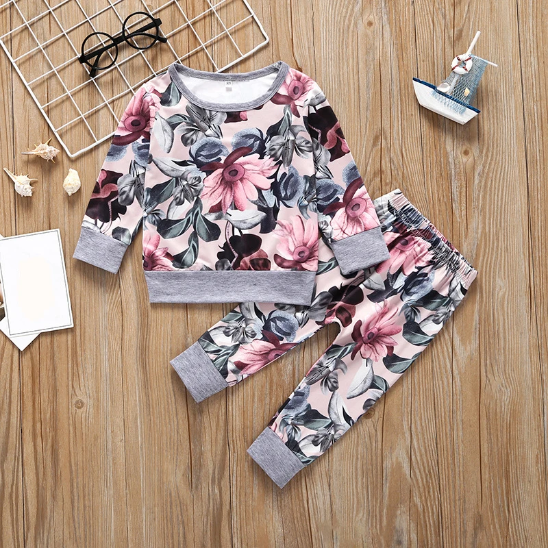 

Flower Tracksuit for Baby Toddler Girl Clothes Set Autumn Long Sleeve Tops Ruffle Pants Girls Clothing Cotton Cute 2PCS Outfits