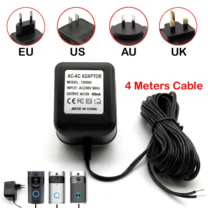 Адаптер питания EU US AU UK Plug 12 V трансформатор переменного тока зарядное устройство для WiFi беспроводной дверной звонок камера IP видеосвязь