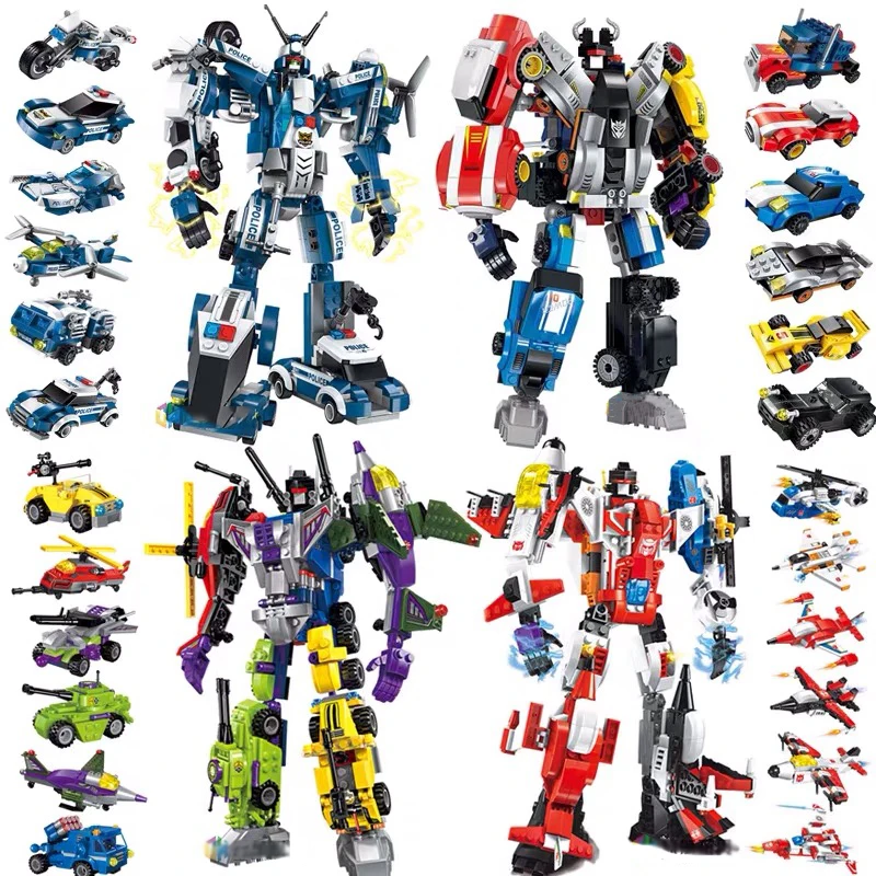 Enlighten Action 6in1 Transformation Robot Figures legoing City Police Vehicle Building blocks Bricks Mech Toy For Children Boys