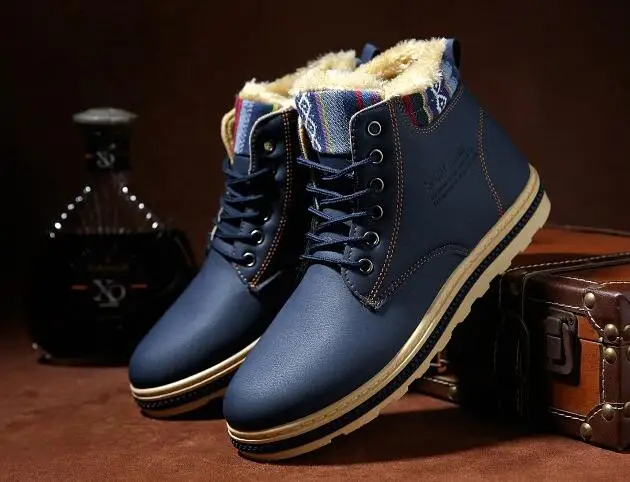 Зимние ботинки; классические мужские ботинки; удобная теплая хлопковая обувь из плотного бархата; Высокие Ботинки martin; размеры 39-44