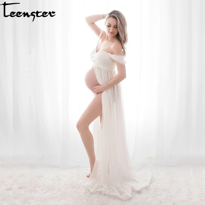 

Teenster Maternity Photography Props Sexy Clothes for Women Pregnancy Dress White Long Pregnant Dresses Woman Clothing