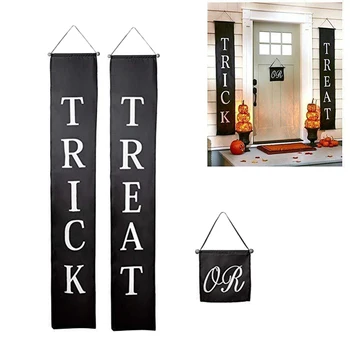 

3pcs/set Trick or Treat words Black Banner Burlap Halloween Party Supplies Home Living Room Curtain Decorations