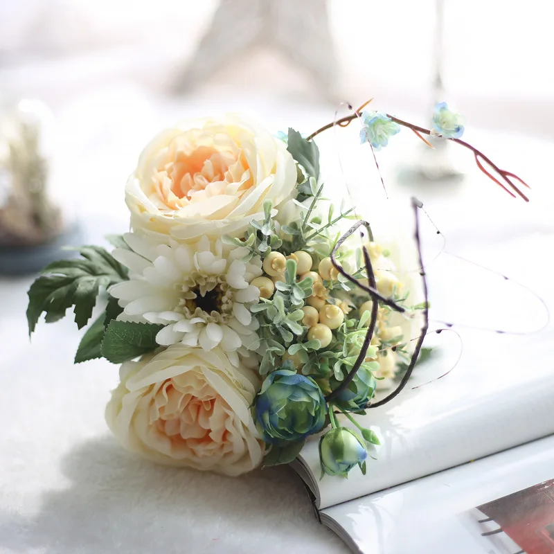 30 лотов Красочные розы Пион Искусственные Шелковые цветы букет ДОМА вечерние поддельные цветы свадебное оформление отеля цветок высокого качества