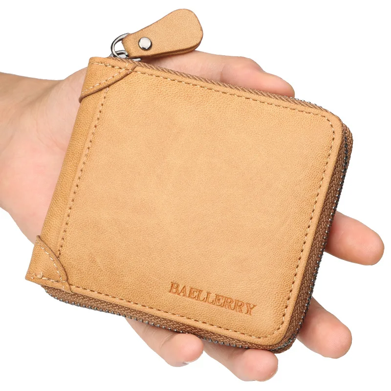 Модный кожаный мужской кошелек, дизайнерский маленький мужской кошелек на молнии, мужской короткий кошелек для монет, брендовый высококачественный держатель для карт