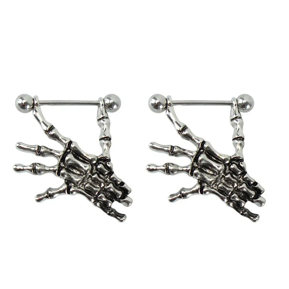 Wholesale 2Pcs Sexy Punk Rock Style Skeleton Skull Hand Shield Nipple Bar Navel Belly Milk Button Rings Body Piercing Jewelry | Украшения и