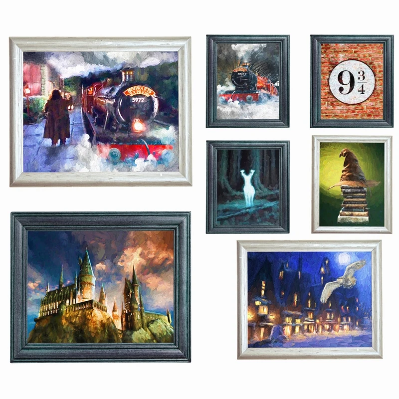 

Harry Art Oil Painting Posters and Prints Castle Express Art Sorting Hat Canvas Painting Wall Art Pictures Kids Room Decor