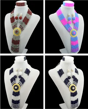 

Newest african beads jewelry set 2016 nigerian wedding african beads 3 color indian multi layer necklace / Earrings women